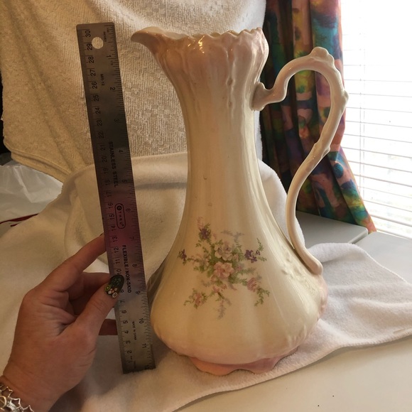 Vintage ivory and pink ceramic ornate pitcher shabby chic - Picture 11 of 15